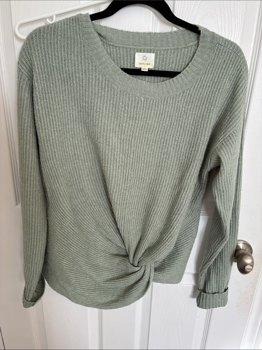 aerie Sage Twist-Front Ribbed Crew Sweater